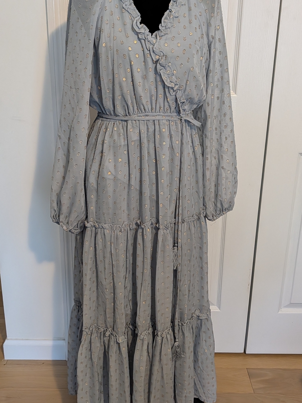 Blu Pepper Light Blue Maxi Dress with Gold Dot Detail